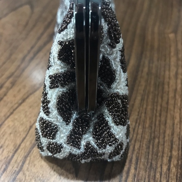 Inge Christopher Clutch Brown Beaded Giraffe Print Luxury Maximalist Neutral 80s - Picture 7 of 12